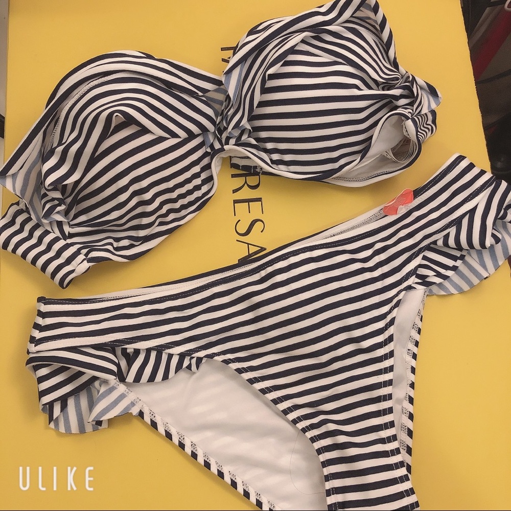 Forever 21 navy and white stripes bikini